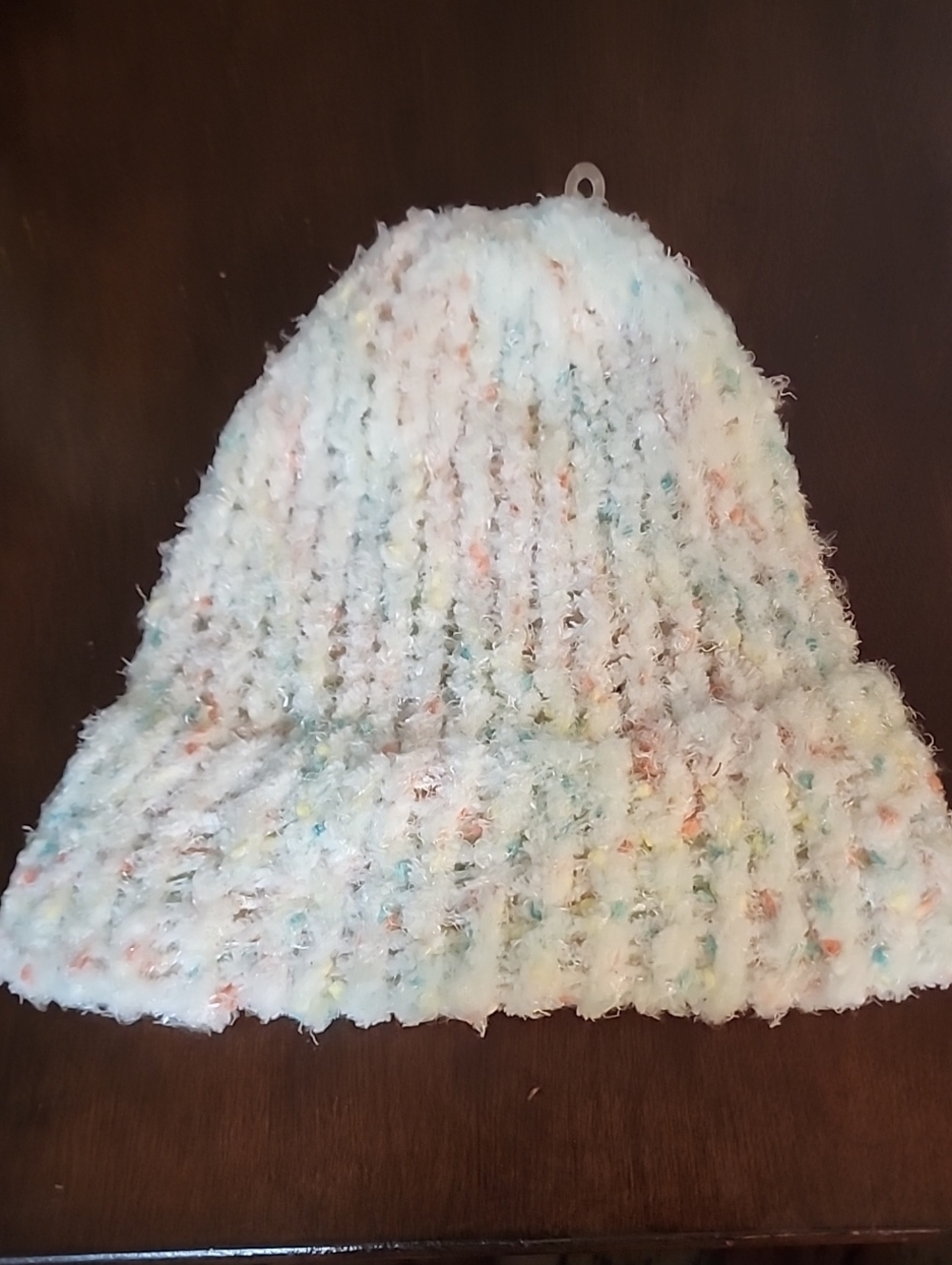 Women's Plush Multicolor Beanie Hat - White